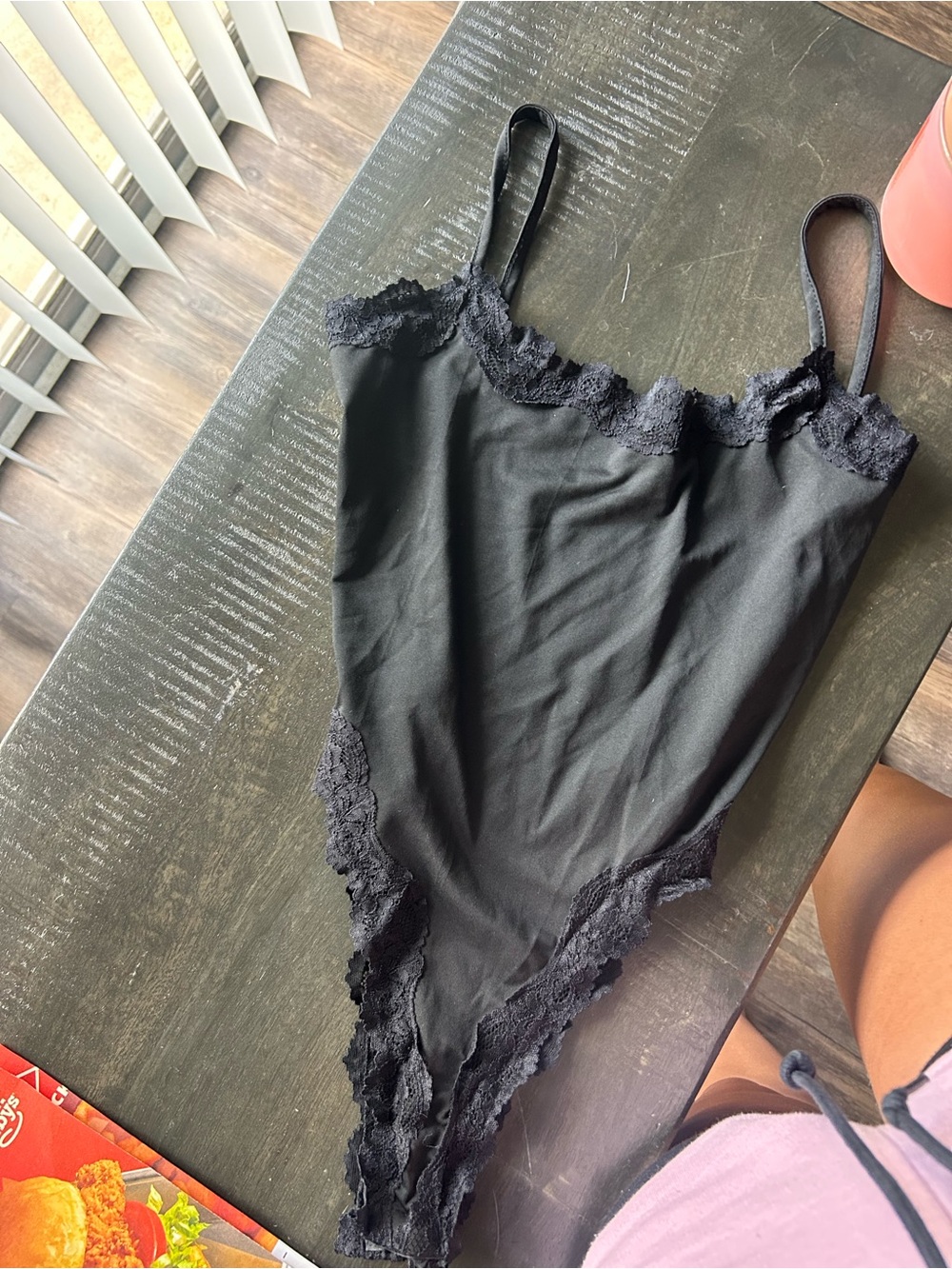 Black Lace-Trim Bodysuit for Women